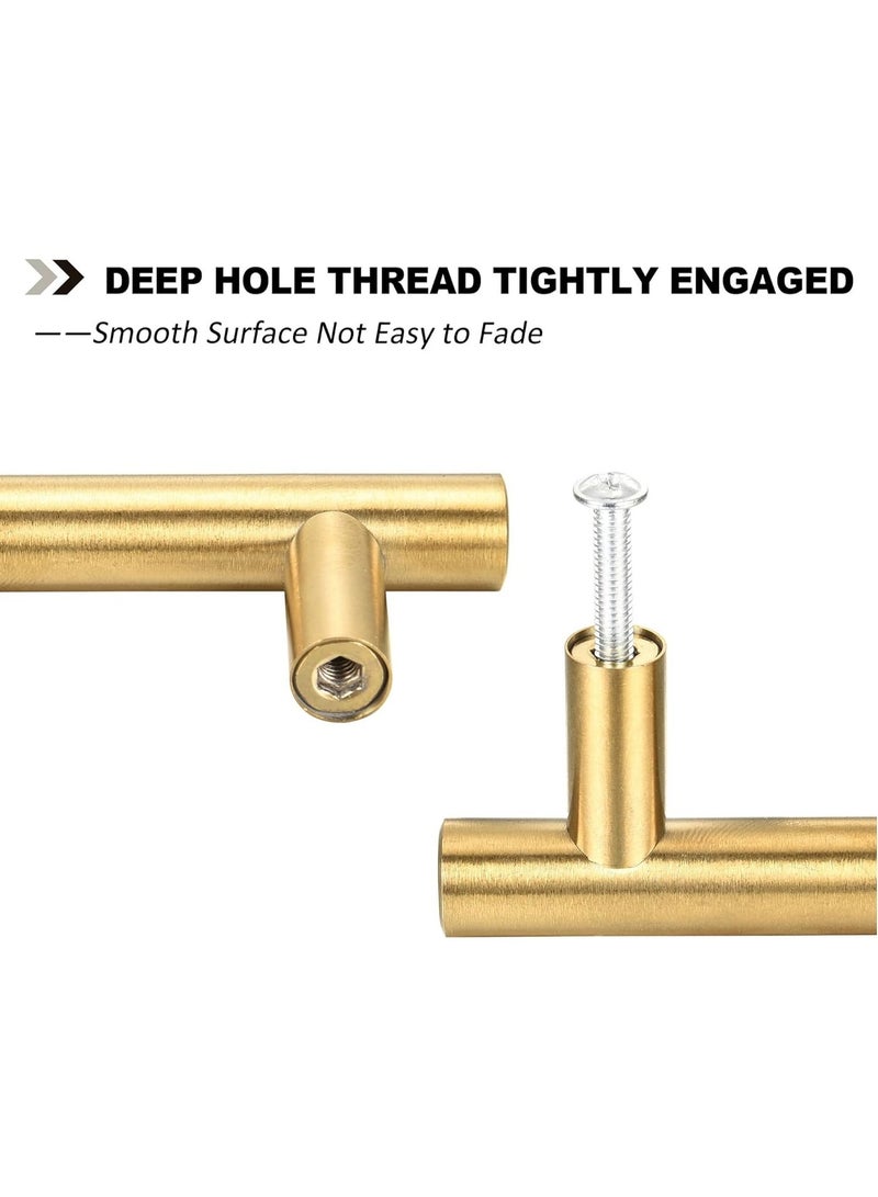 15 Pack Cabinet Pulls Brushed Gold Stainless Steel T Bar Pull Handle for Furniture Kitchen Cabinet Cupboard Drawer Door Handle Pull Knobs (Overall Length 7-7/8",Hole Center 5") - Image 3